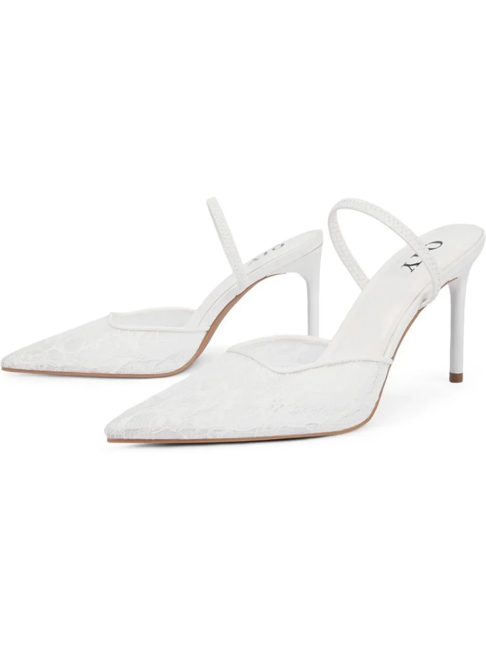 Women's White Lace Pointed Toe Slingback Stiletto Pumps Slip On Heel Mule Shoes
